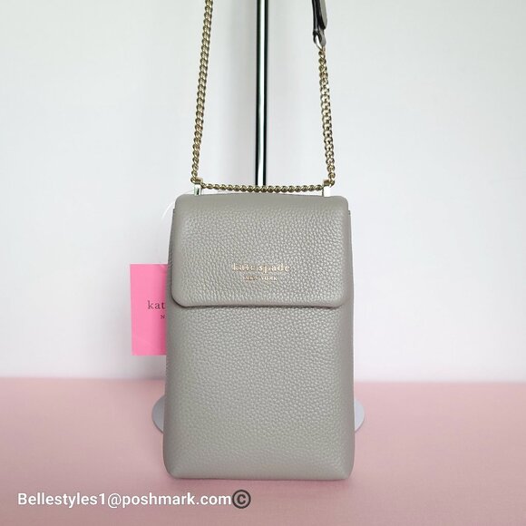 KATE SPADE Bradley North/South Pebbled Leather Phone Crossbody-True Taupe 🎈⭐ - Picture 8 of 16